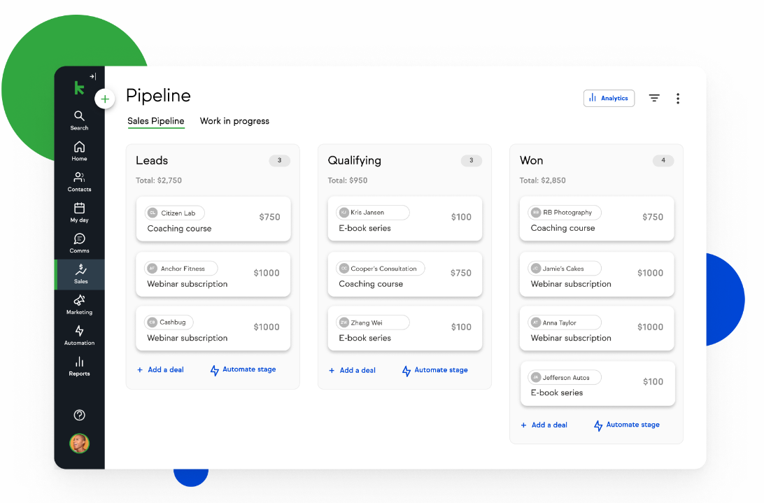 user interface of keap