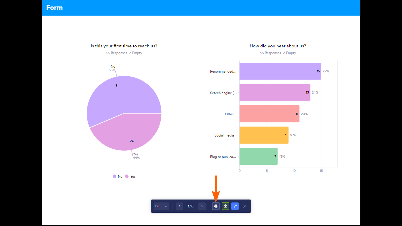 El icono de impresión en Jotform Report Builder