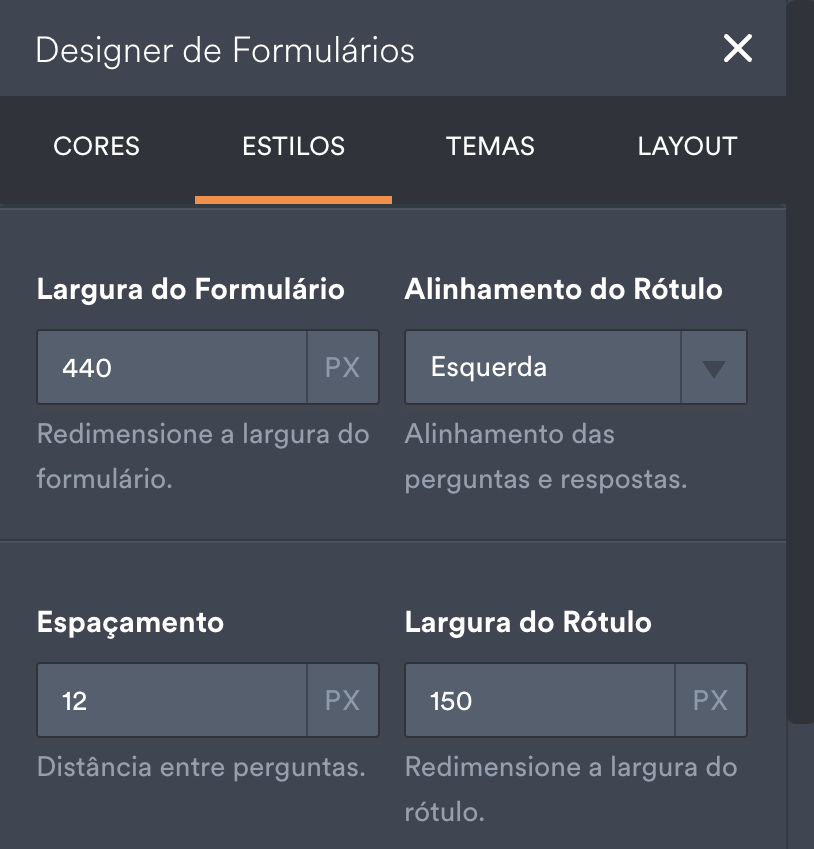 Captura de ecrã do formulário RSVP no Jotform Form Builder Clicando em Estilos