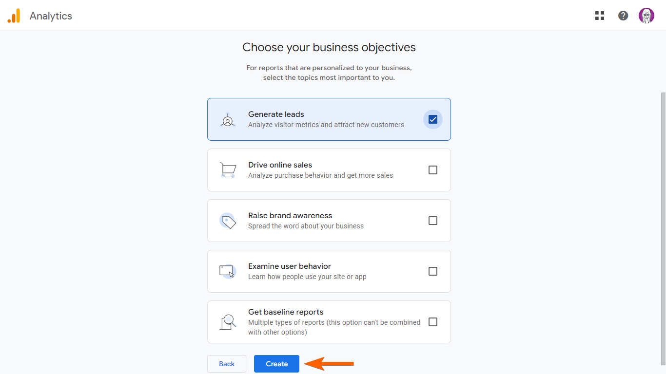 Business objectives in Google Analytics