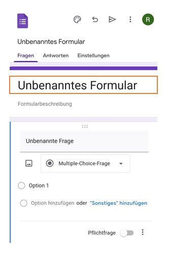 Ein Screenshot eines unbenannten Google-Formulars, das auf einem mobilen Gerät bearbeitet wird und Optionen für eine Multiple-Choice-Frage zeigt