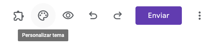 Captura de ecrã da parte superior direita da página do Google Forms, clicando no ícone da paleta