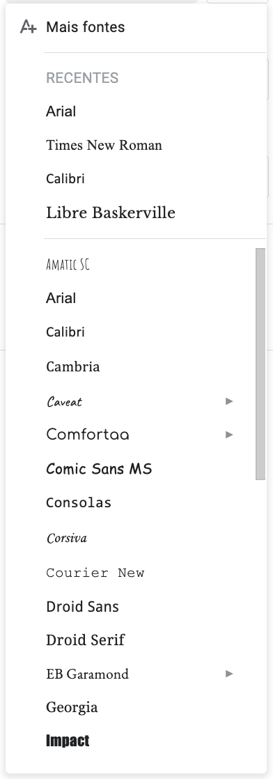 Captura de ecrã da lista de estilos de formulário