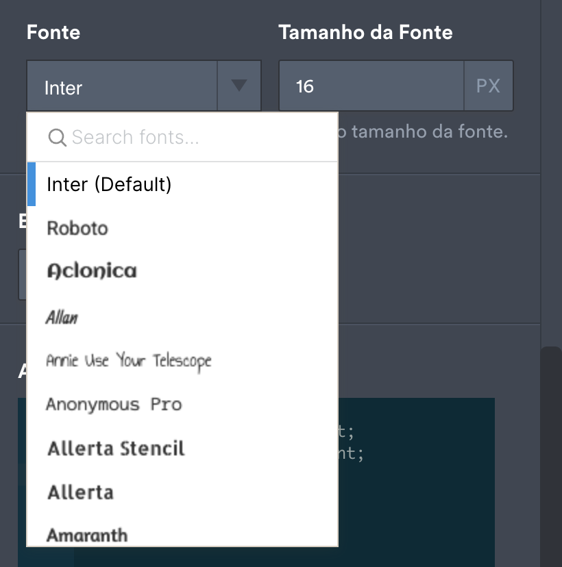 Captura de ecrã dos estilos de letra no Jotform Form Builder