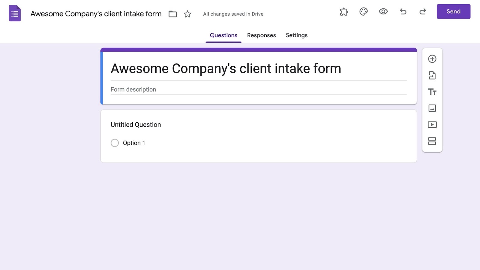 Tangkapan layar form yang sedang dibangun di Google Forms