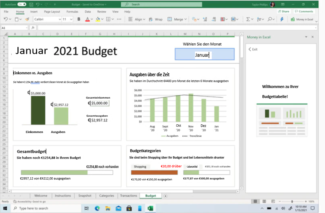 Benutzeroberfläche von Microsoft Office 365
