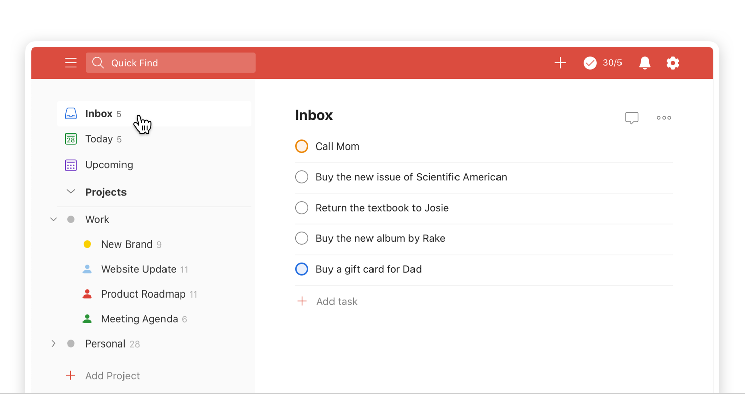 Benutzeroberfläche von Todoist