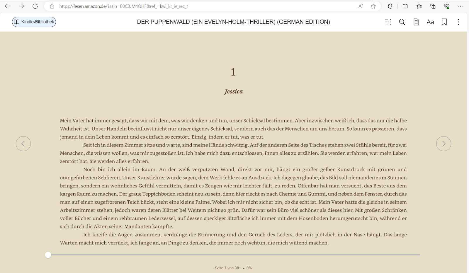 Benutzeroberfläche des Kindle Cloud Reader