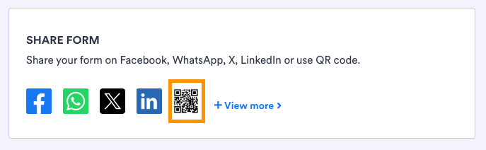 Share Form Options of Jotform Form Builder Selecting the QR Code Option