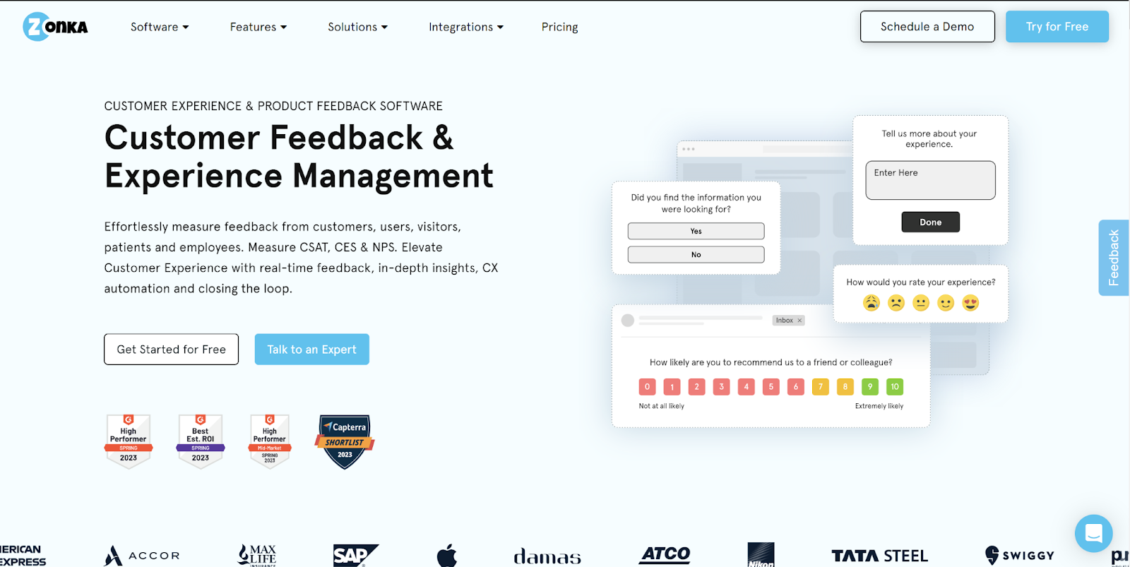 Screenshot of Zonka Feedback's website homepage