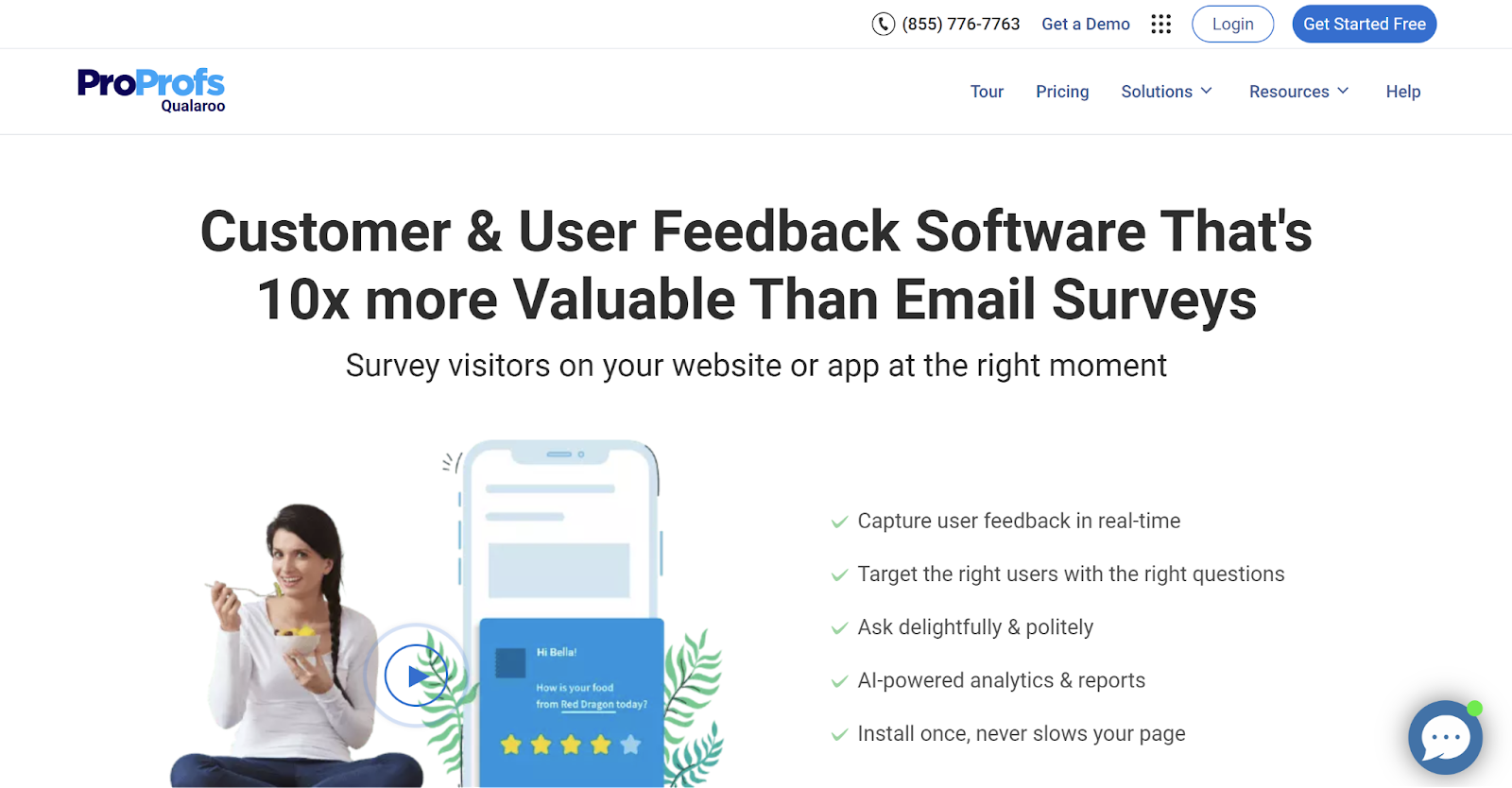 Screenshot of Qualaroo's website homepage