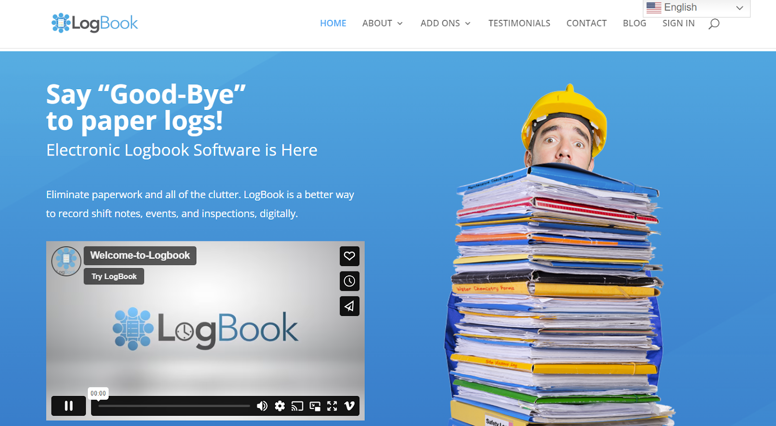 landing page of logbook