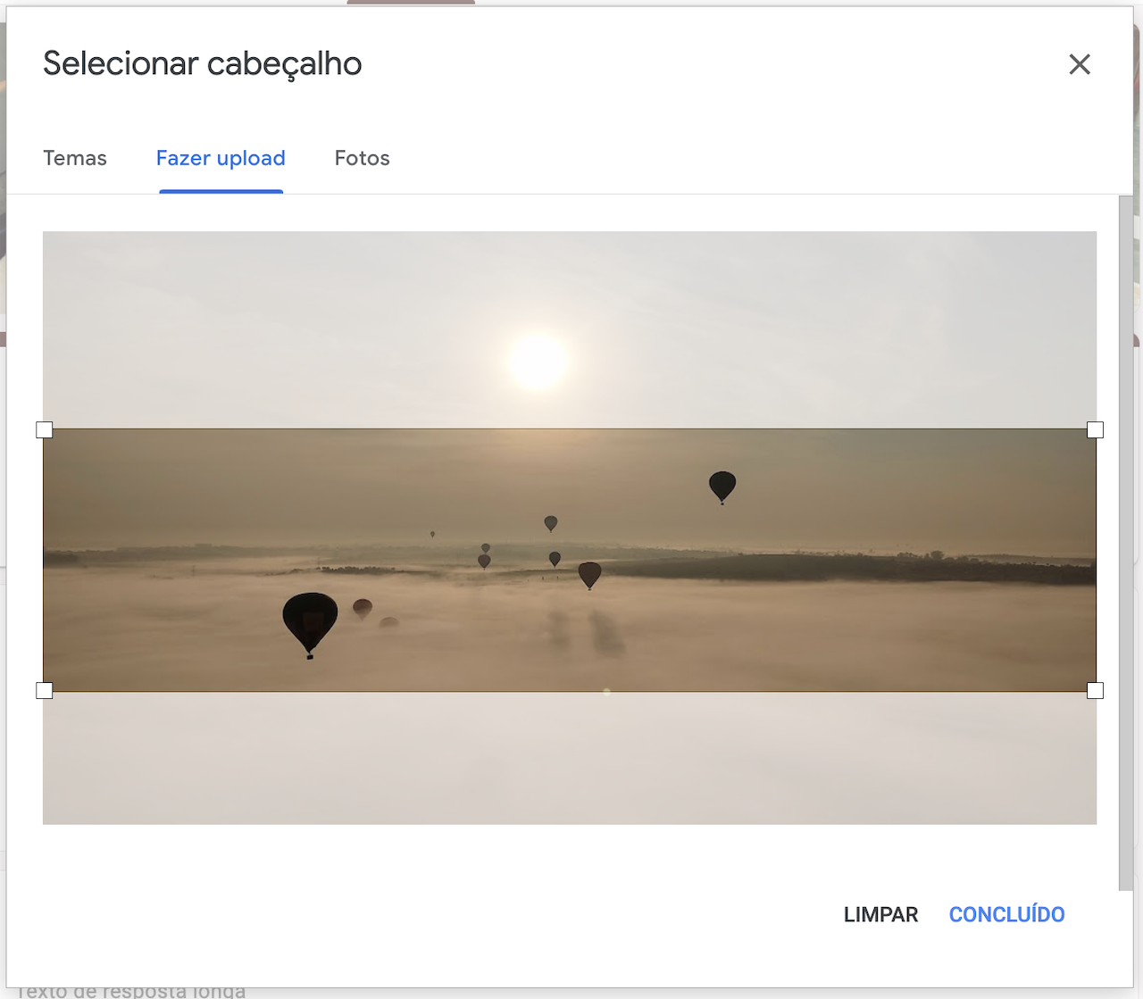 Redimensionar uma imagem para um cabeçalho do google forms