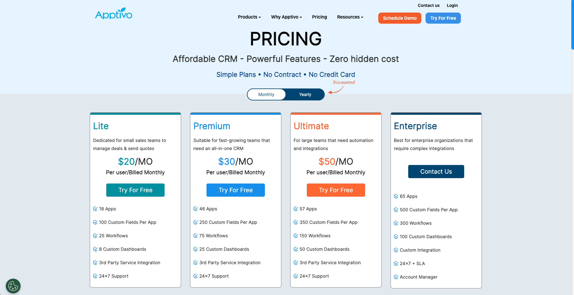 Apptivo Pricing Page