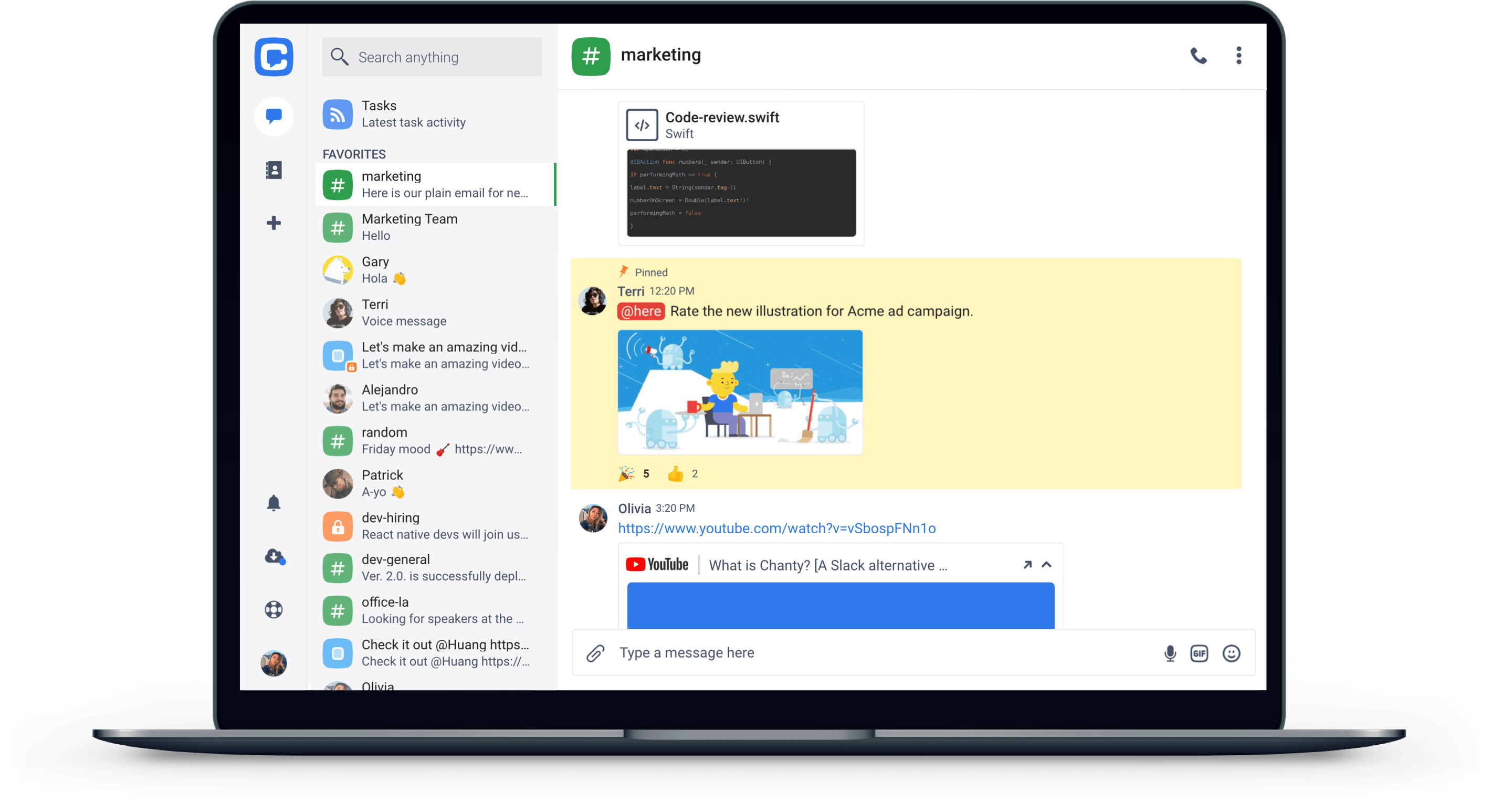 user interface of chanty