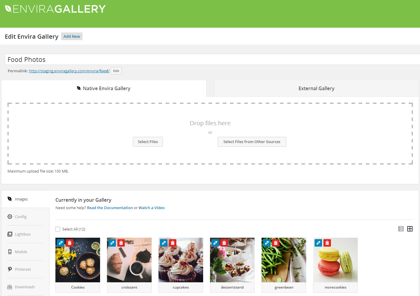 User Interface of Envira Photo Gallery