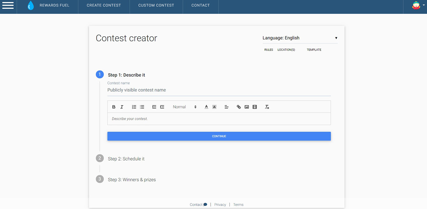 User Interface of Rewards Fuel’s WordPress Contest Entry Plug-in