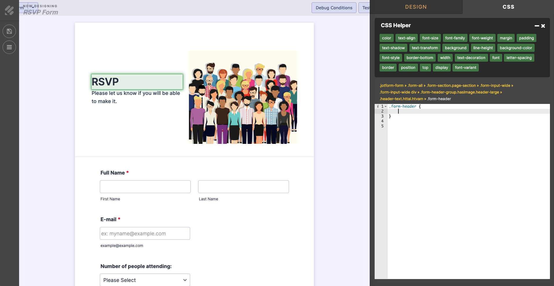 Screenshot of CSS Helper in Advanced Designer
