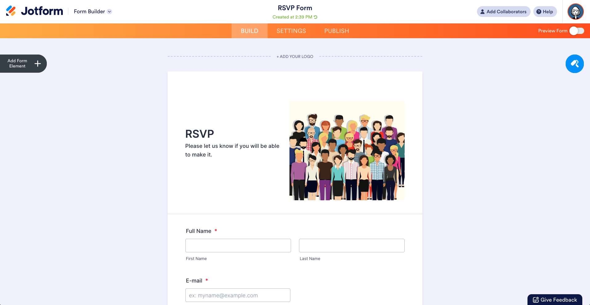 A Simple Jotform RVSP Template in Jotform Form Builder