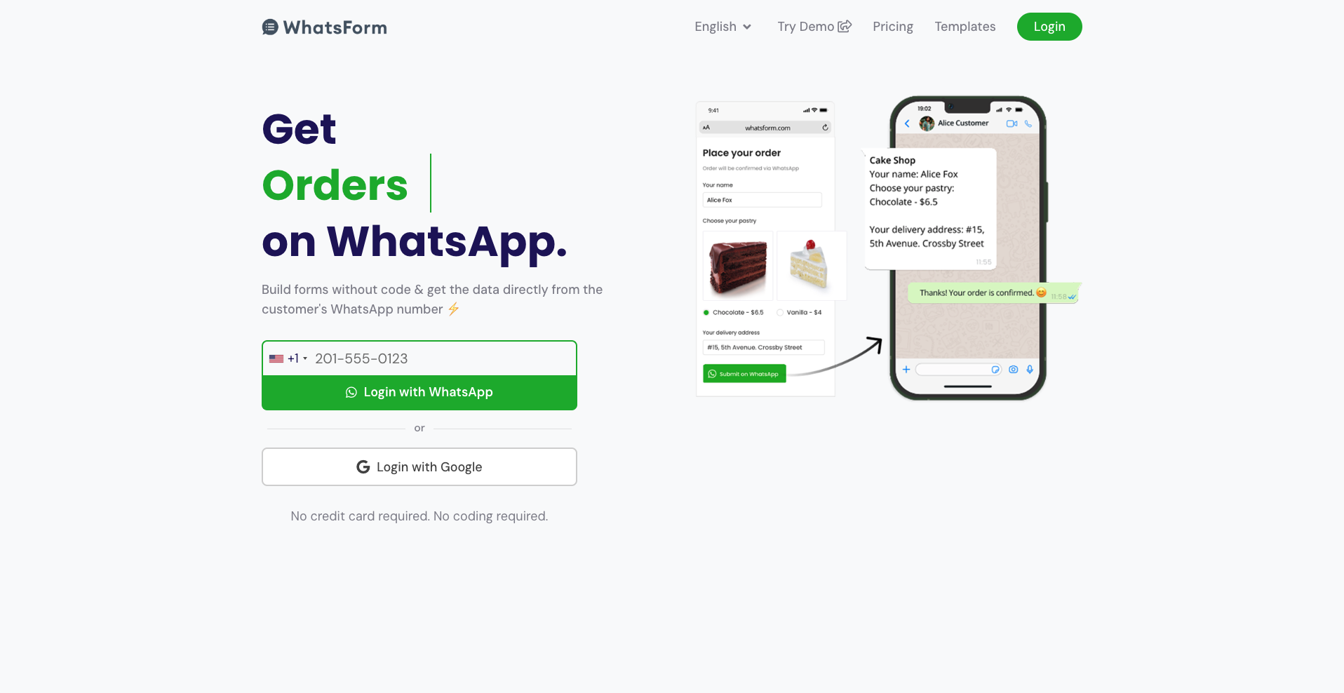 WhatsForm Landing Page
