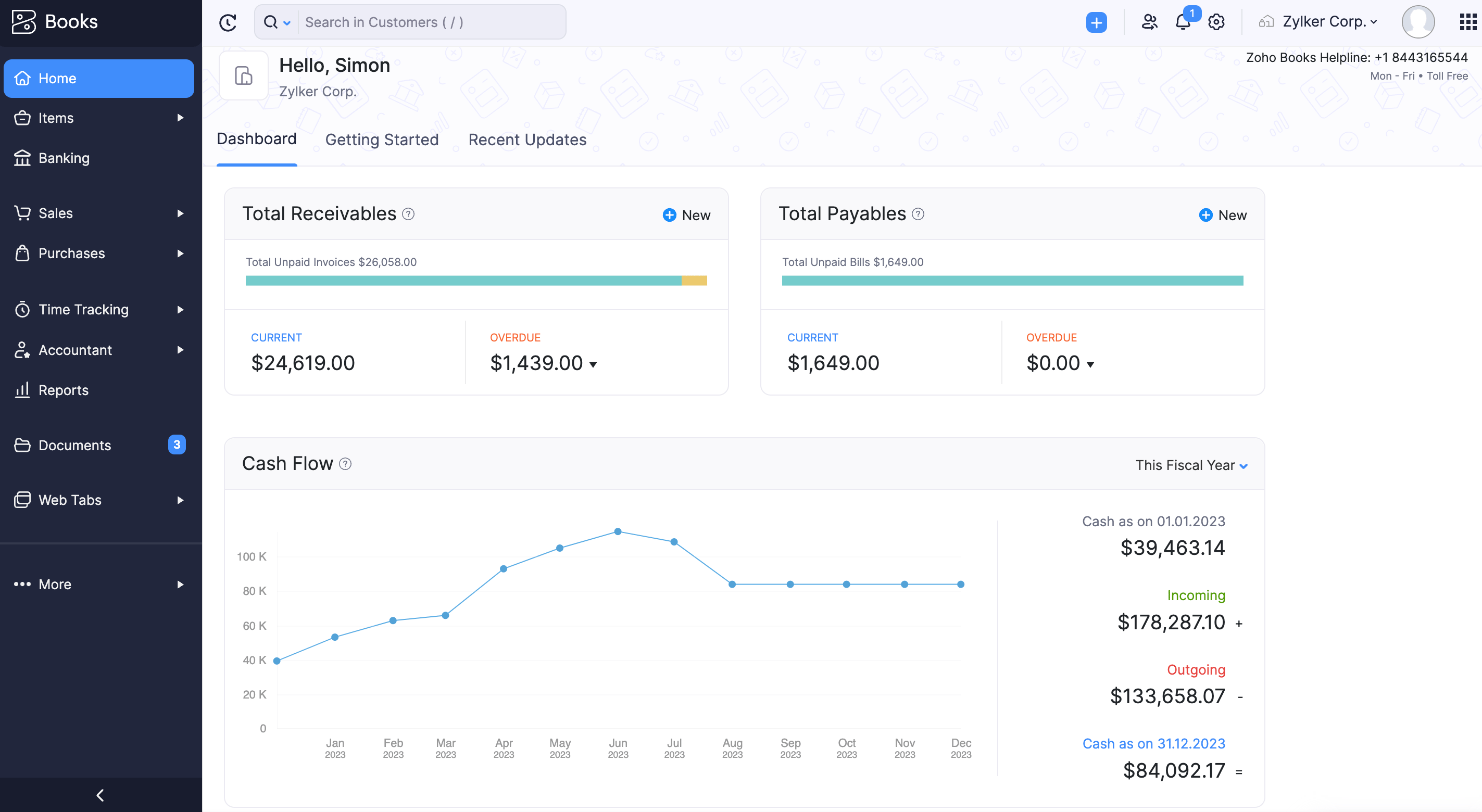 User Interface of Zoho Books