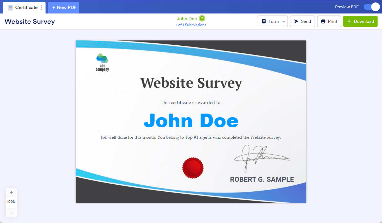 Preview of the PDF Document in the Jotform PDF Editor