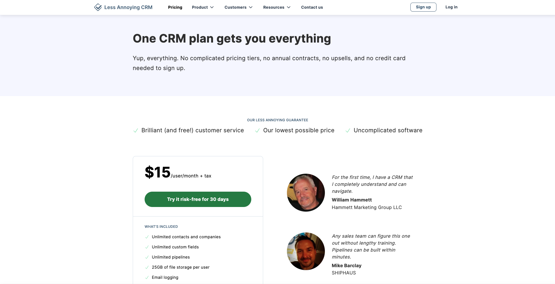 Less Annoying CRM Pricing Page