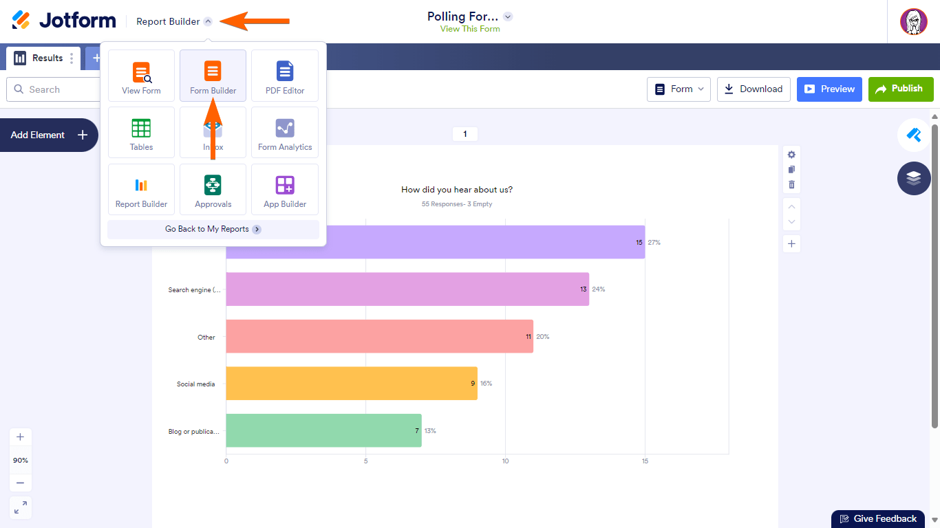 Steps to access the Form Builder in Report Builder