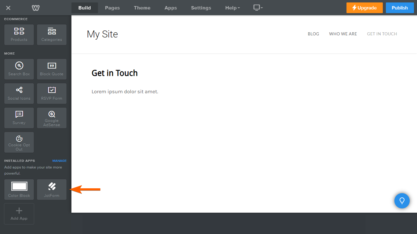 The Jotform app in Weebly
