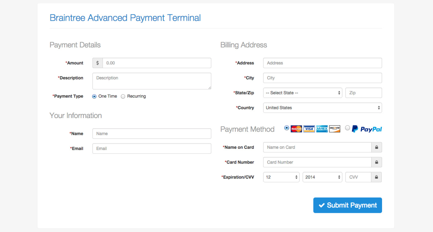 user interface of braintree