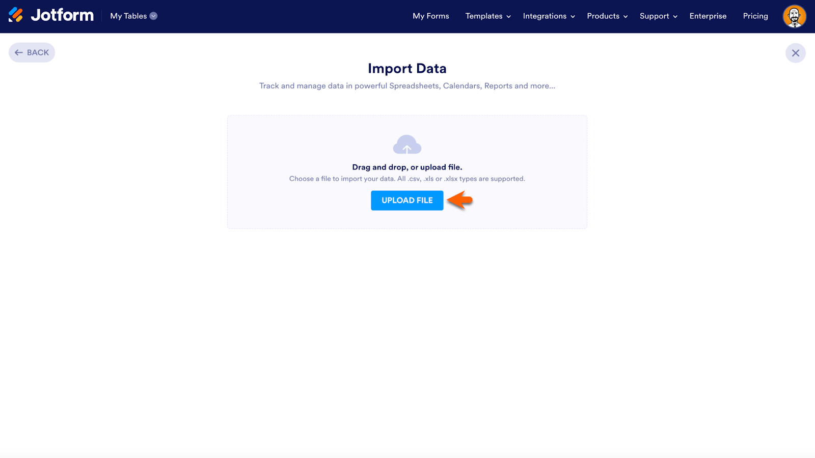 Clicking on the "Upload File" Button Under Import Data Page