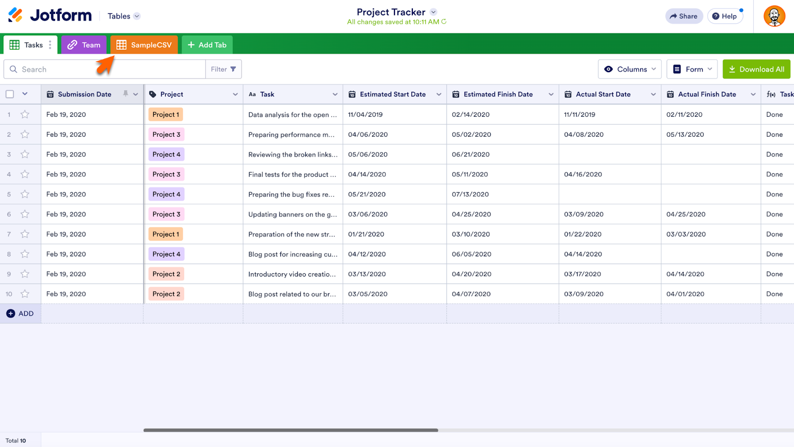 Showing the File Created in a New Tab in Jotform Tables