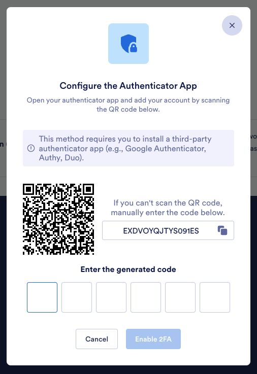 Viewing the Configure the Authenticator App Window 