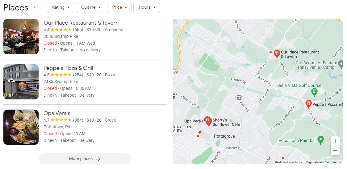 Screenshot from Google Local Map Pack