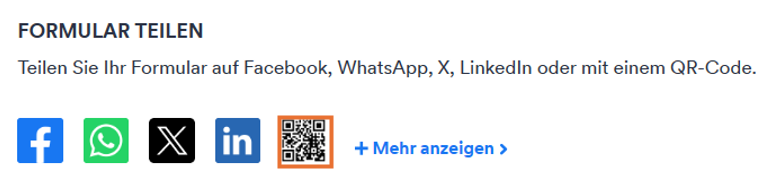 Freigeben von Formularoptionen des Jotform Formulargenerators Auswählen der QR-Code-Option
