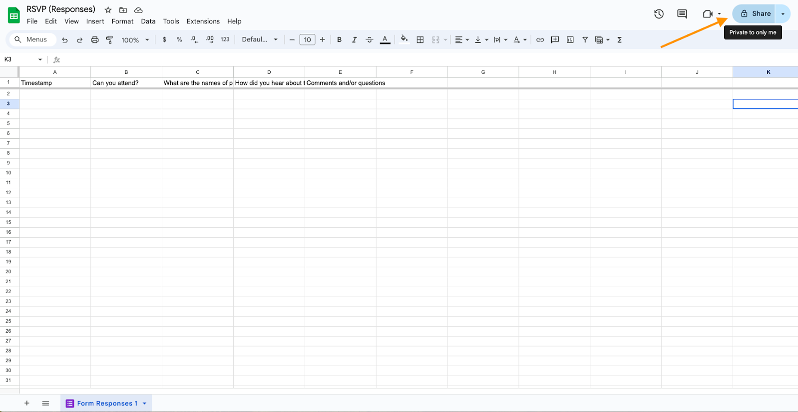 Cliccando sul pulsante Condividi in Google Forms
