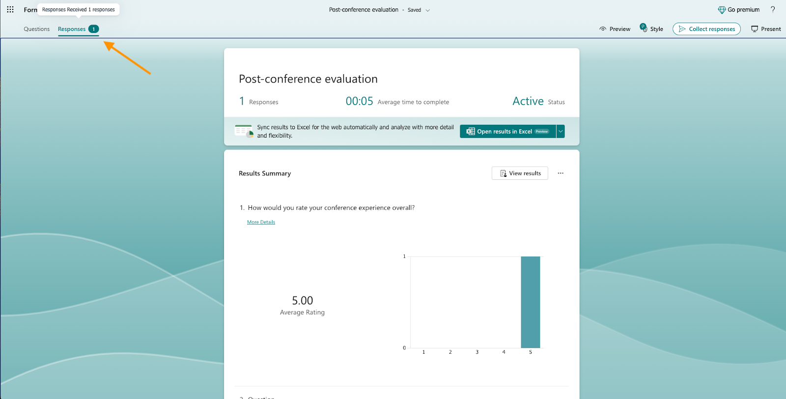 Microsoft Forms Interface Clicking on the Responses Tab
