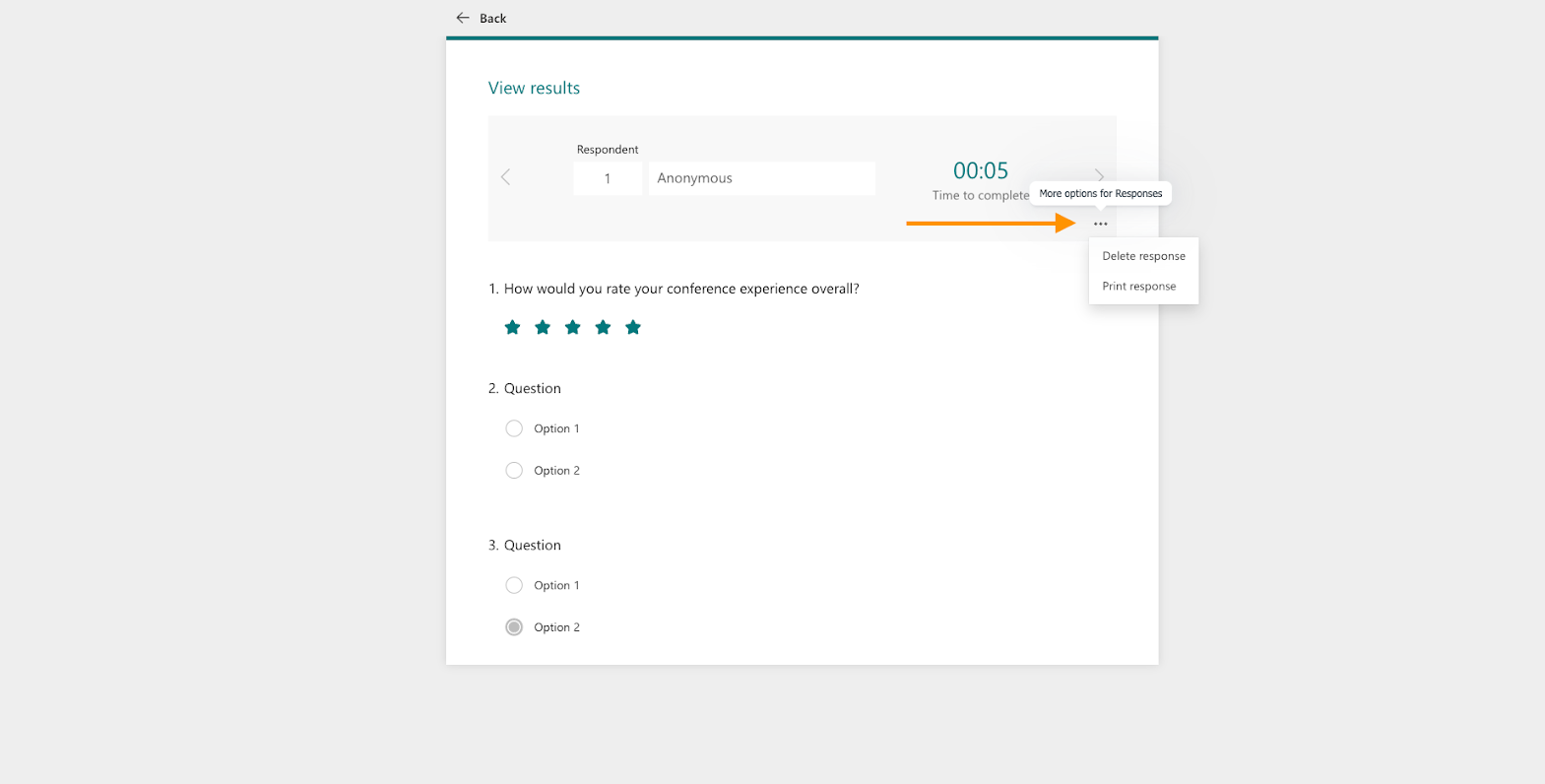 View Results Page on Microsoft Forms Clicking on the Three-Dot Menu