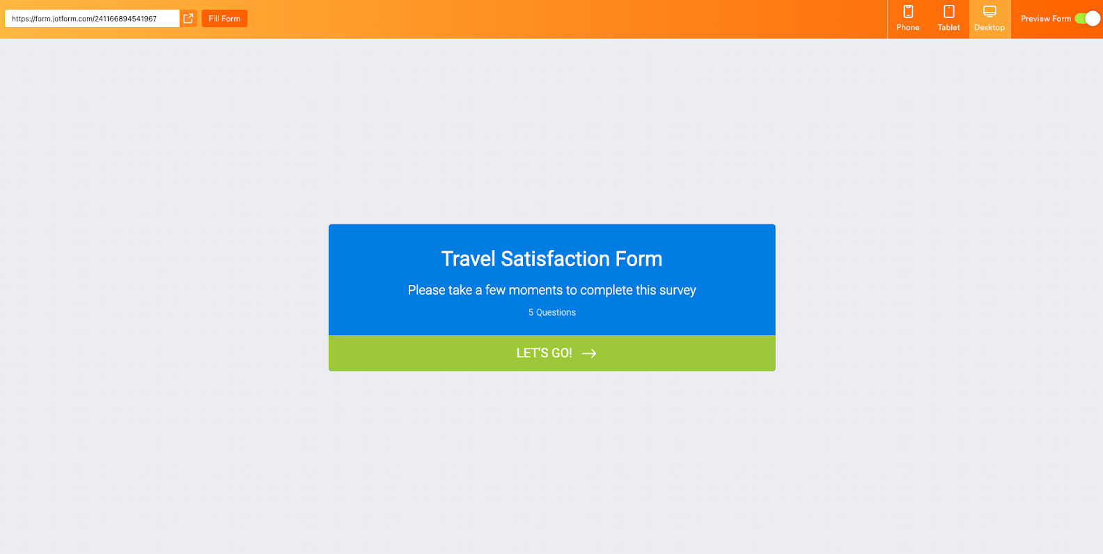 Previewing the Form in Card Format in Jotform Form Builder