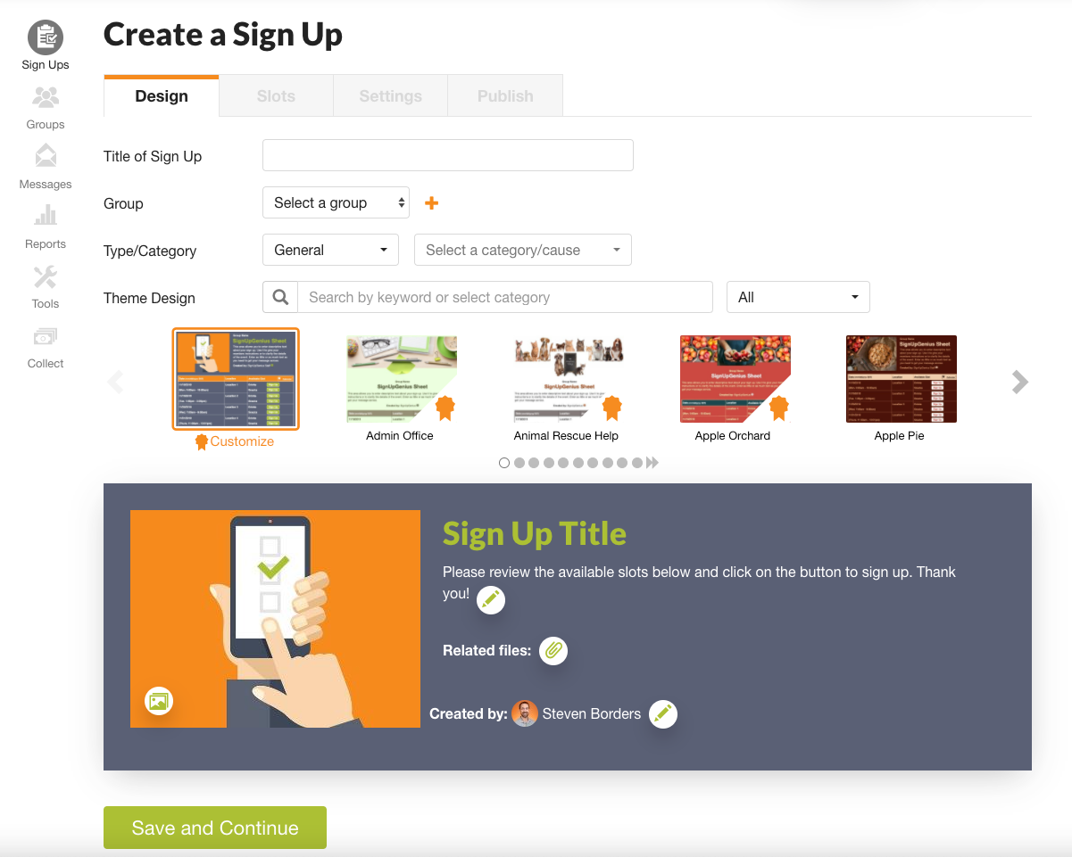SignUpGenius User Interface