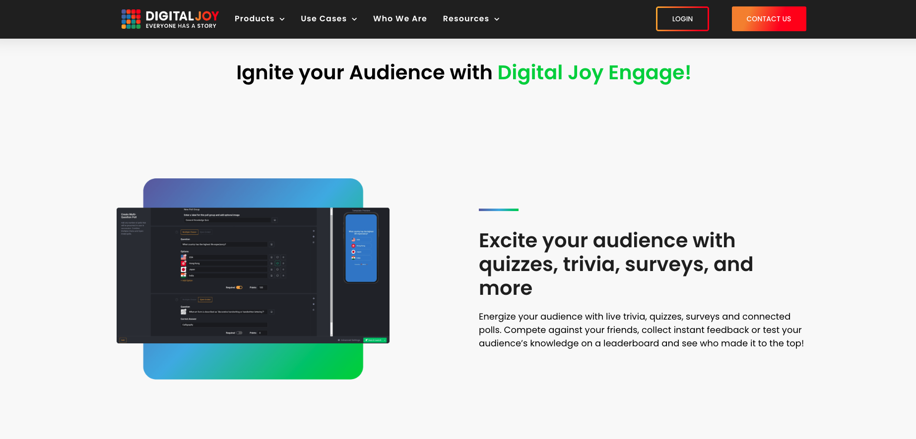 Engage by Digital Joy Landing Page