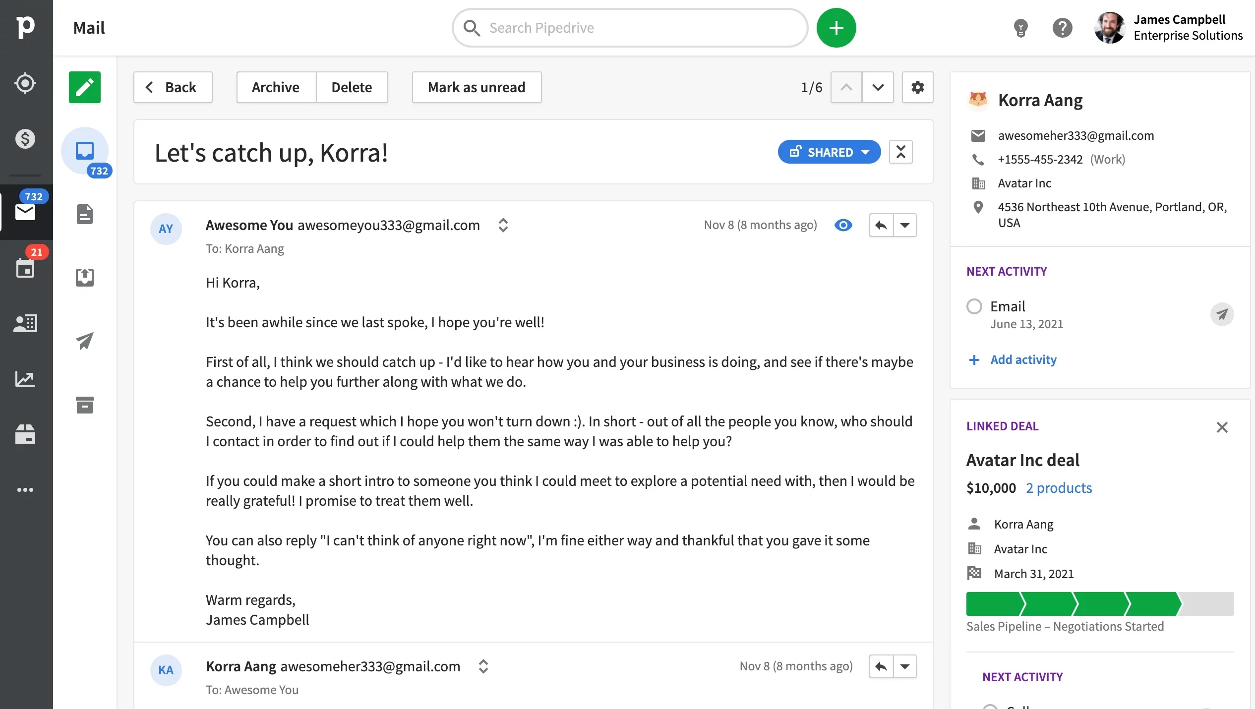 User Interface of Pipedrive