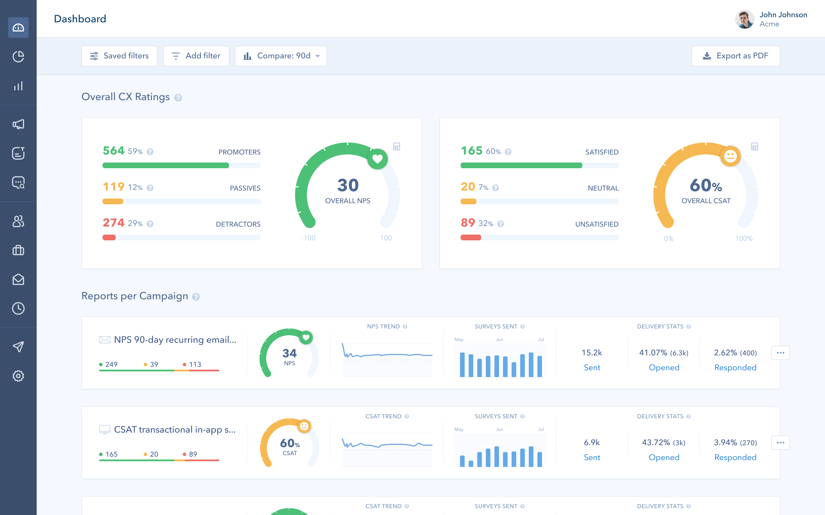 User Interface of Retently