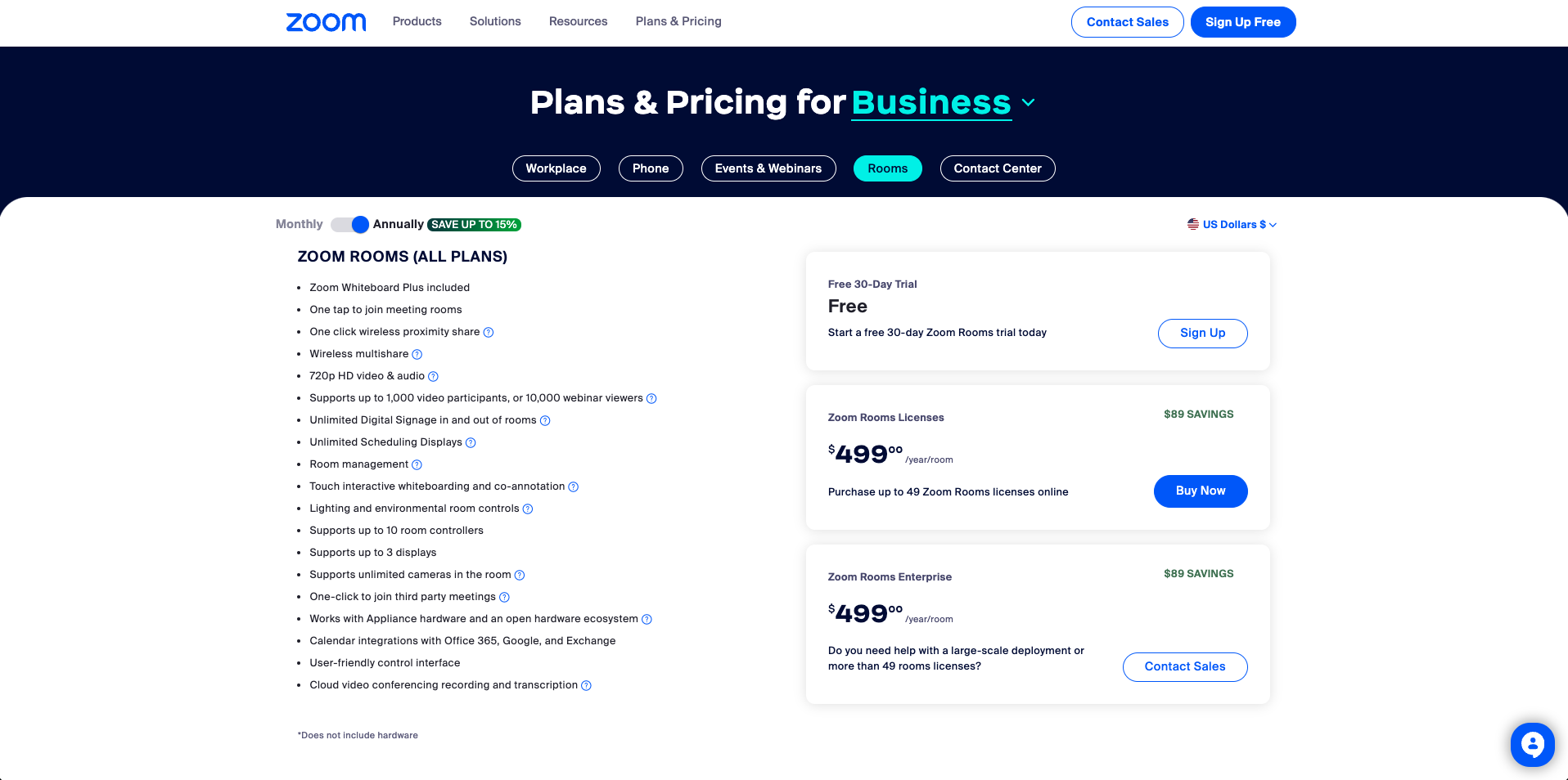 Pricing for Zoom Rooms