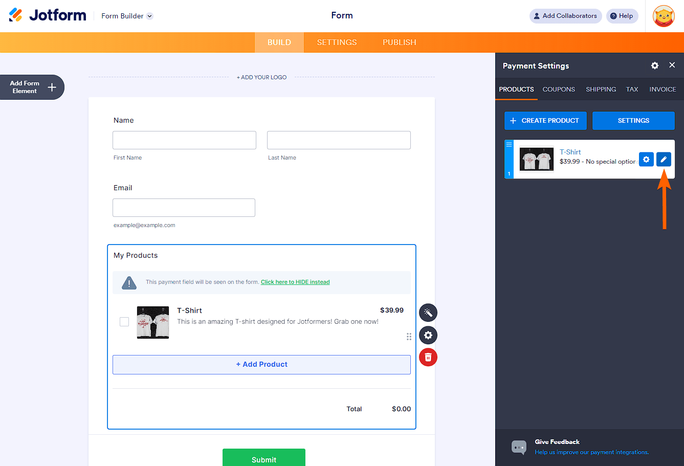 Editar producto de la integración de PayPal Personal en el Creador de Formularios de Jotform