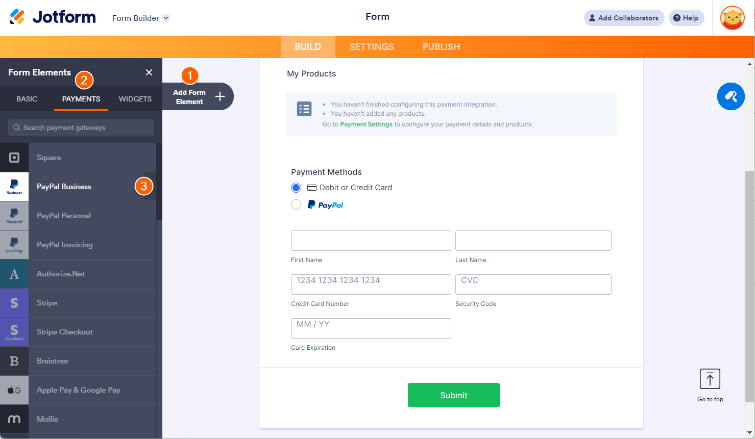 PayPal Business added on the form in Jotform Form Builder