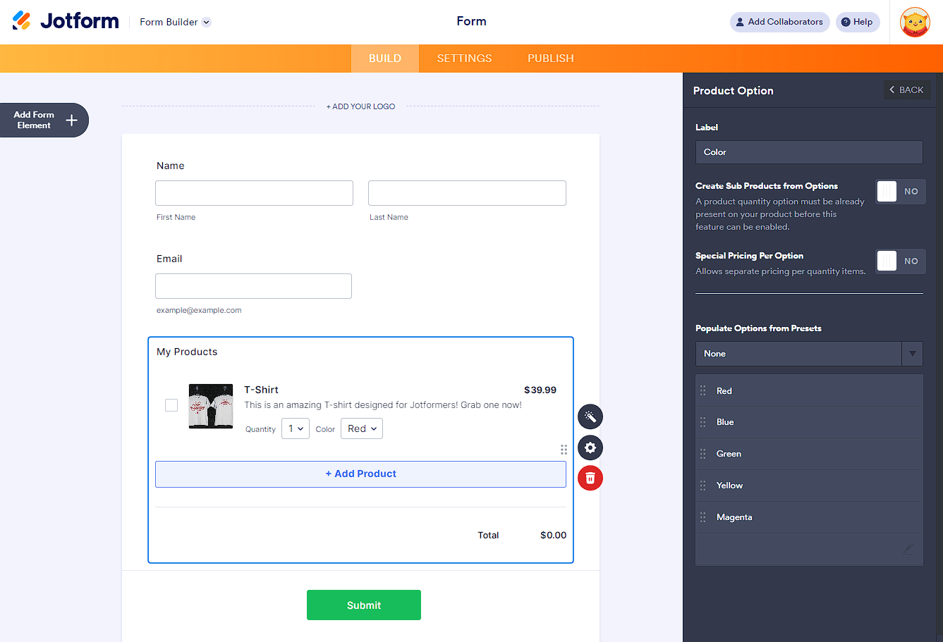 Configuración de la Opción de Producto de la integración de PayPal Personal en el Creador de Formularios de Jotform