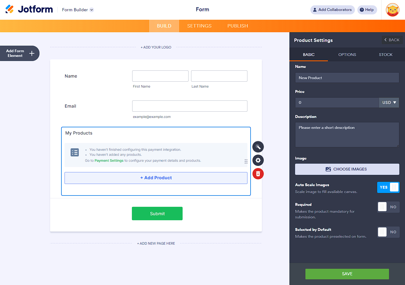 Panel de Configuración de Producto de la integración de PayPal Personal en el Creador de Formularios de Jotform