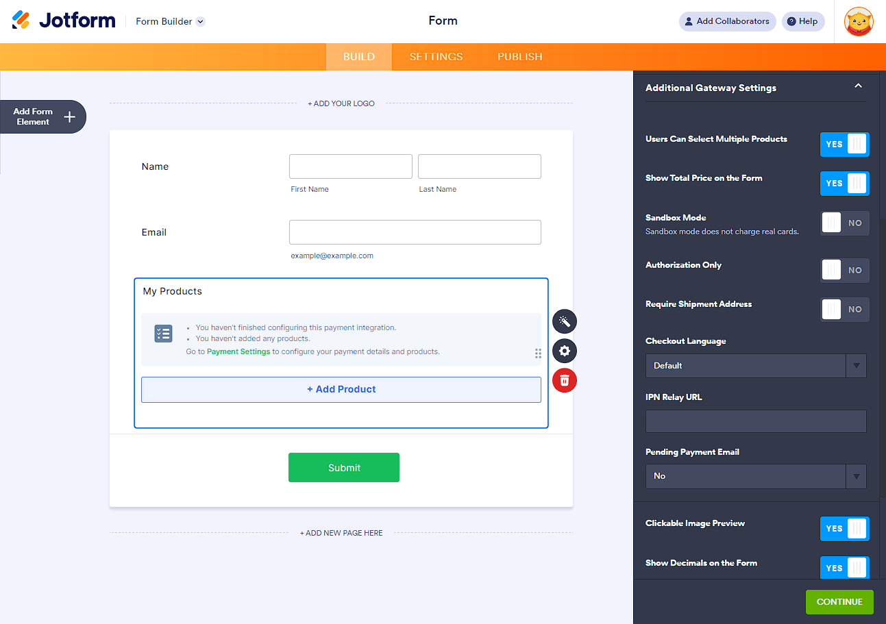 Panel de Configuraciones Adicionales de la Pasarela en la integración de PayPal Personal en el Creador de Formularios de Jotform