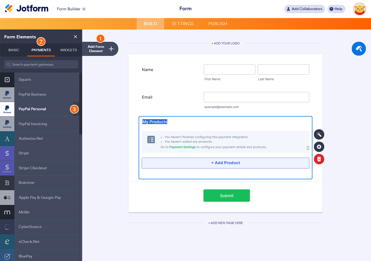 PayPal Personal agregado en el Creador de Formularios de Jotform